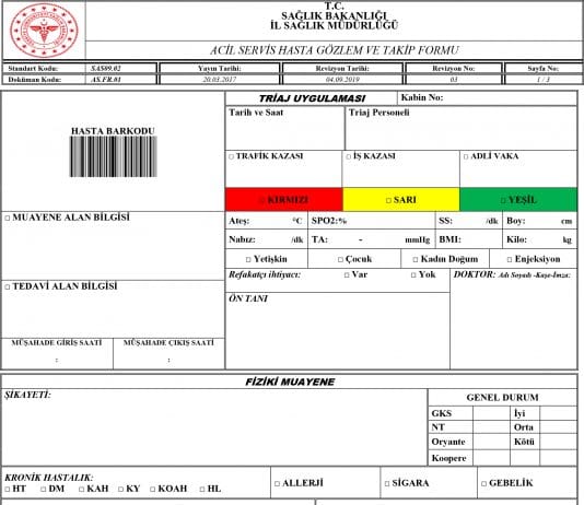 Acil Servis Takip ve Gözlem Formu