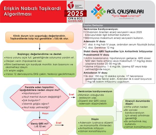 Erişkin Nabızlı Taşikardi Algoritması AHA 2025